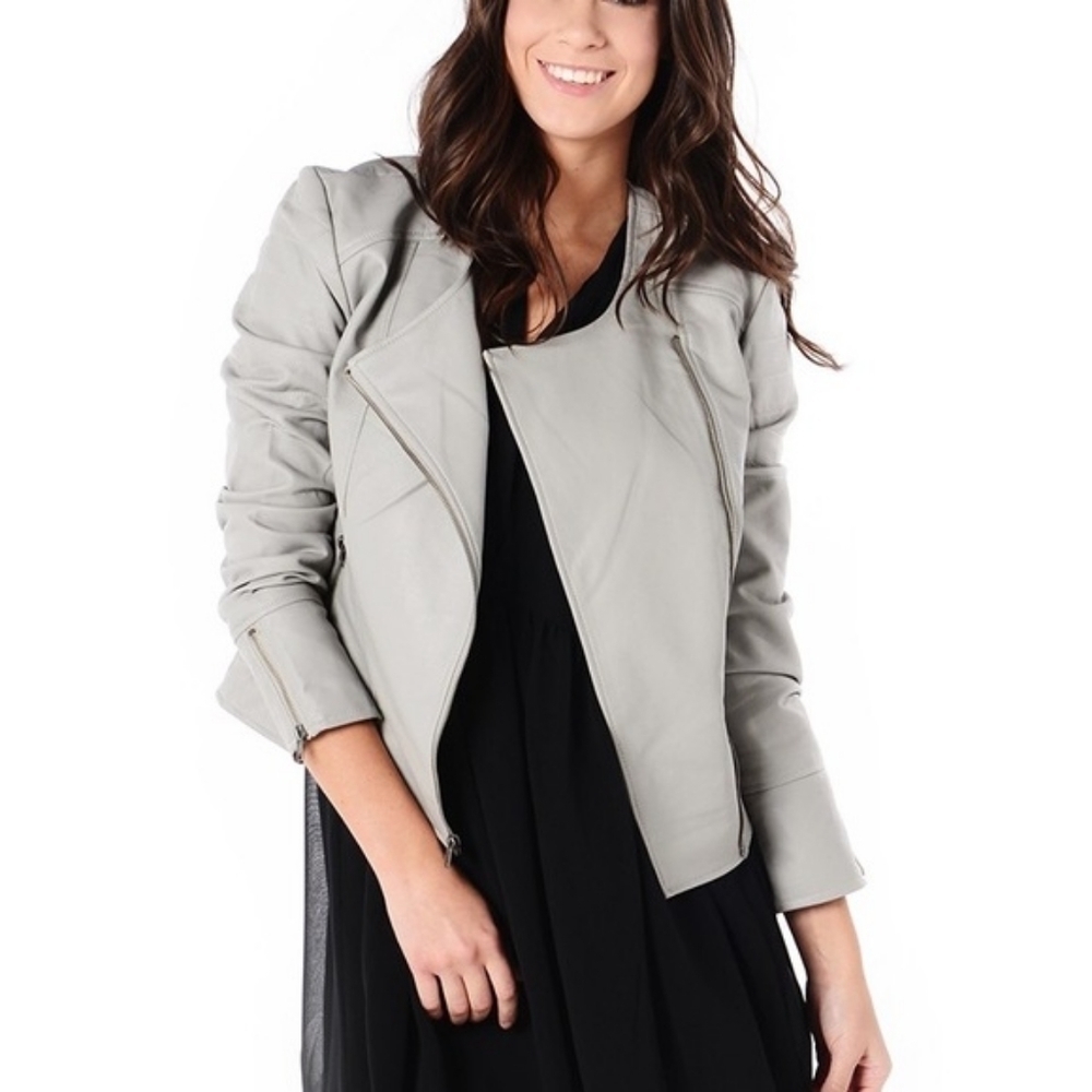 Cupcakes & Cashmere Kadence gray leather jacket Size Medium
